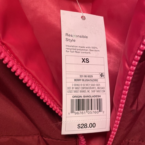 Brand New Wild Fable Berry Blush Puffer Jacket…size XS - Picture 6 of 6